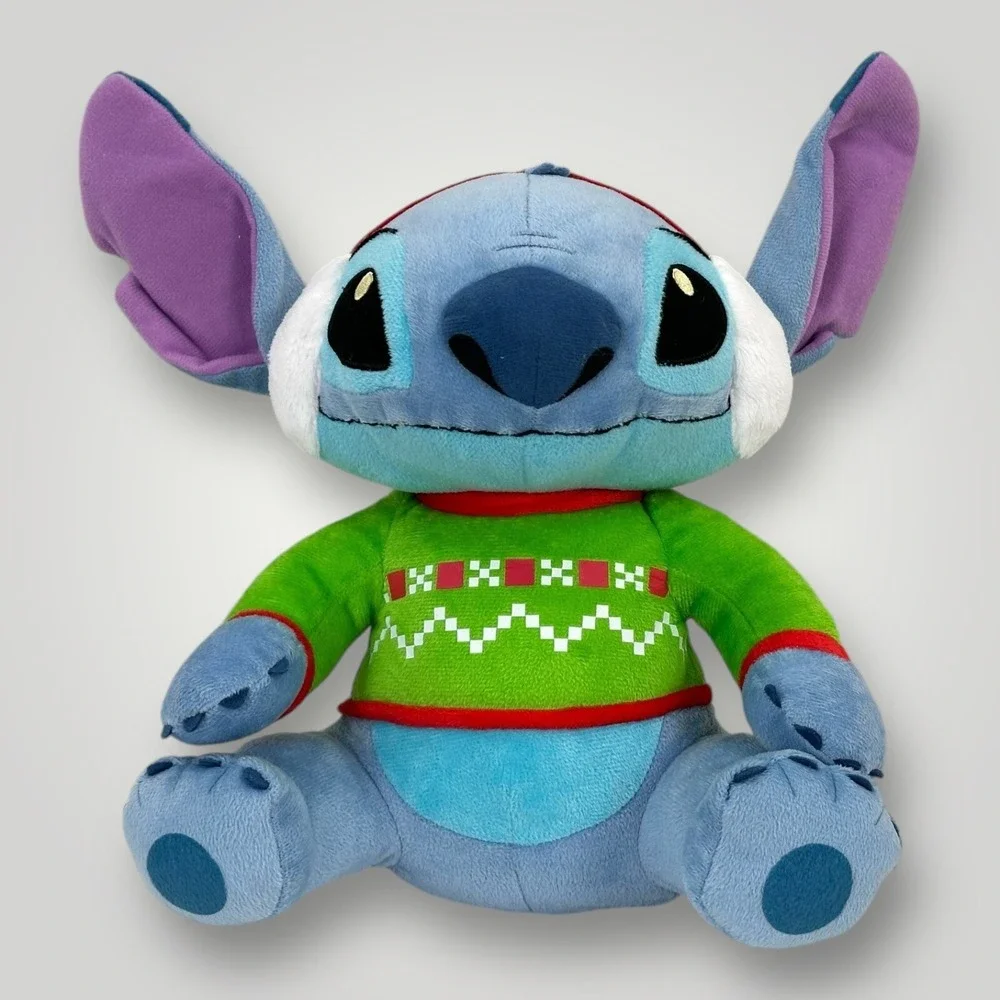 Disney Store Stitch Plush 12 Inch Green Holiday Sweater Christmas Stuffed Toy‎